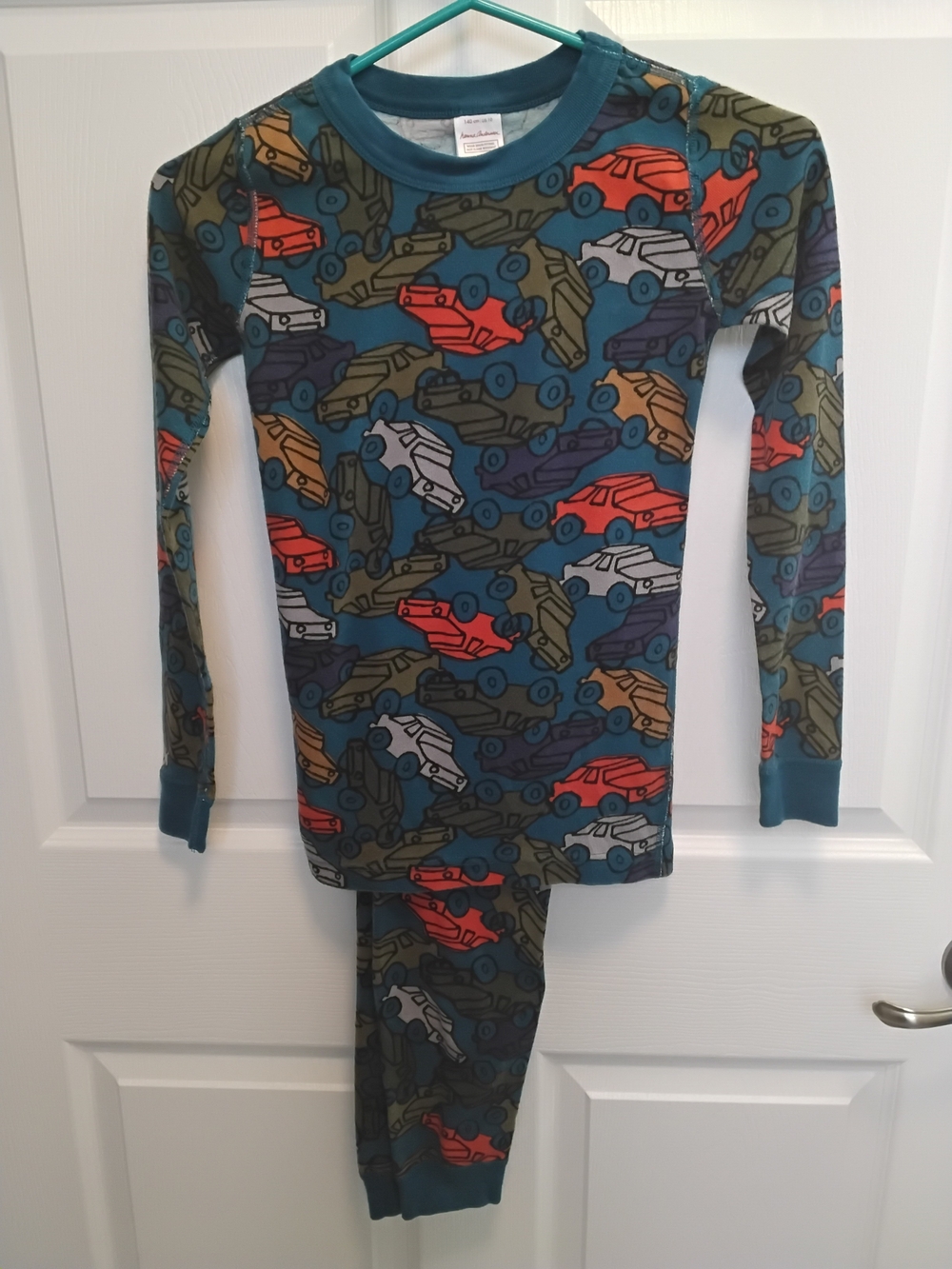 Hanna Andersson Teal and Navy Car Print Kids Pajama Set Size 10